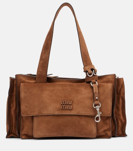 Utilitaire suede shoulder bag in brown - Miu Miu | Mytheresa