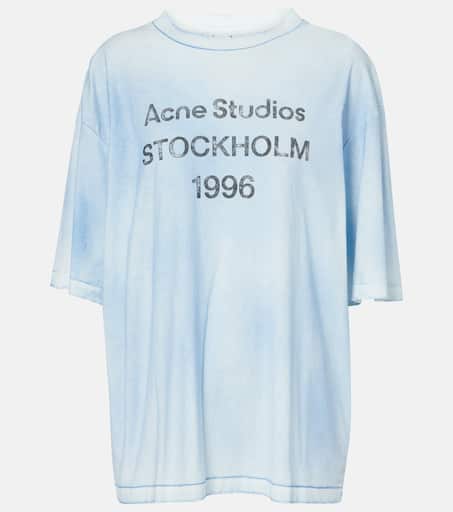 Logo cotton and hemp jersey T-shirt in blue - Acne Studios | Mytheresa