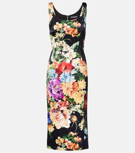 【関税&送料込み】Dolce & Gabbana Flower Print Satin Midi Floral satin midi dress in multicoloured - Dolce Gabbana