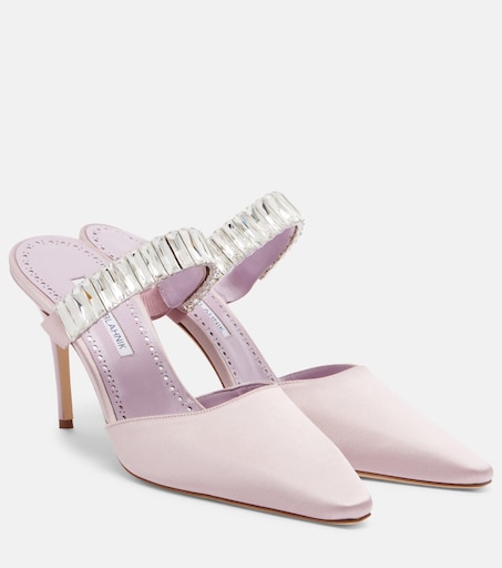 Zumbon embellished satin mules in pink - Manolo Blahnik | Mytheresa