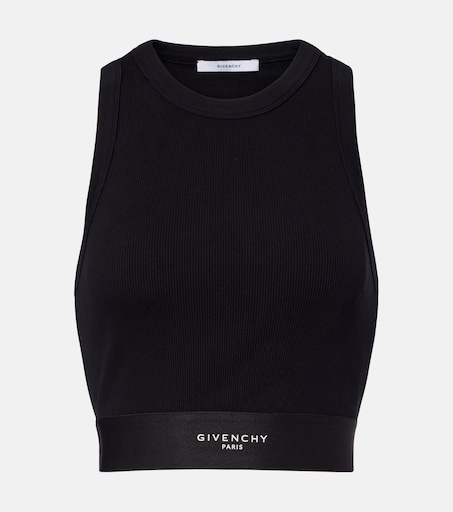 Logo ribbed-knit cropped cotton tank top in black - Givenchy