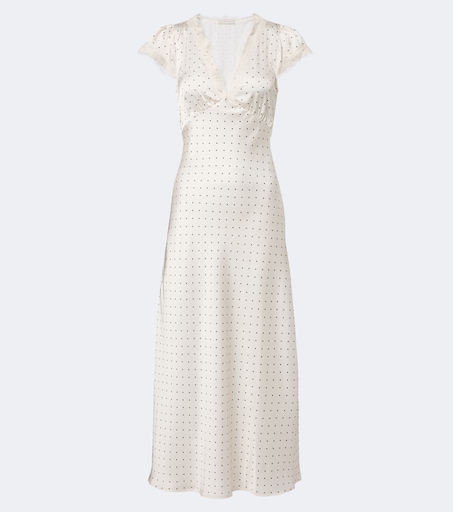 Mina lace-trimmed polka-dot satin midi dress