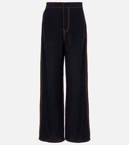 パンツ ALAIA WOOL BLEND CURVED-LEG PANTS Tailored wool-blend georgette wide-leg pants in blue - Alaia