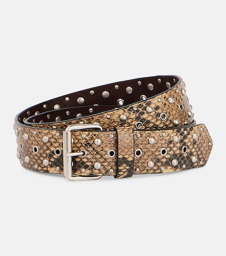 Studded snake-effect leather belt in neutrals - Dries Van