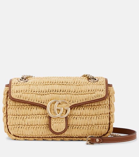 GG Marmont Medium woven shoulder bag in beige - Gucci