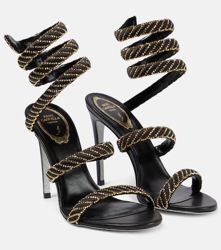 【関税込み】RENE CAOVILLA BRAID' SANDALS Jeweled BRAID BLACK FLAT SANDAL 10 | Rene Caovilla®