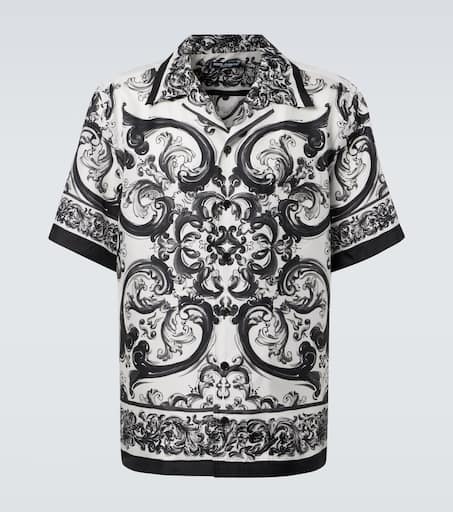 ◆完売前に◆【Dolce&Gabbana】プリント シルク バンドゥ Majolica silk twill bowling shirt in black - Dolce Gabbana