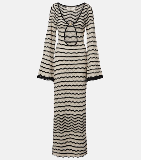 bananhot rey striped crochet beach dress cotton-blend maxi Navy Blue Dress - The long flared sleeves Size:dress size pants : 44 Size_20