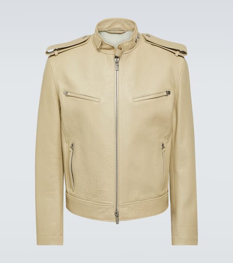 Leather jacket in beige Burberry Mytheresa