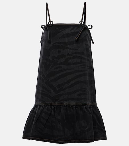 Zebra-print denim minidress in black - Ganni | Mytheresa