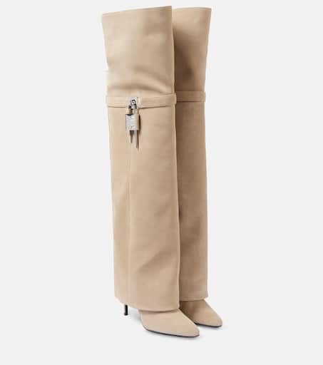 Shark Lock 95 suede over-the-knee boots in beige - Givenchy