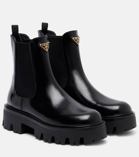 Logo leather platform Chelsea boots in black - Prada | Mytheresa