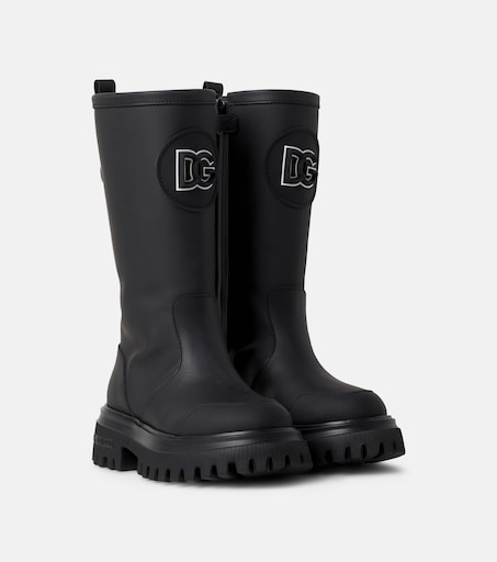 DG leather platform boots in black - Dolce Gabbana Kids | Mytheresa