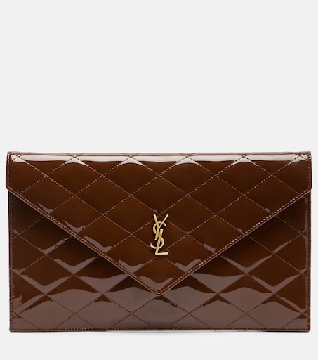 まっきー 新品！Saint Laurent Paris ハット ブラウン Paris quilted patent leather pouch in brown - Saint Laurent