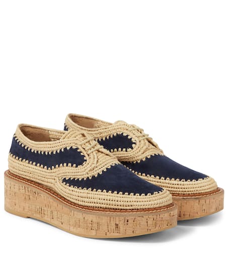 x Clergerie Louis raffia-trimmed platform Derby shoes in
