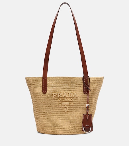Medium raffia-effect crochet basket bag in beige - Prada | Mytheresa