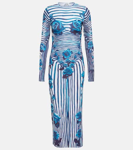 Striped floral jersey midi dress in blue - Jean Paul