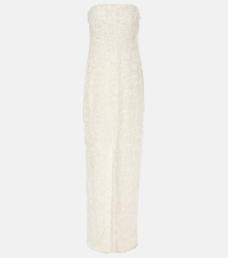 【送料&関税込】TotAme Ivory Fil Coupe Dress Strapless fil coupé maxi dress in white - Toteme | Mytheresa
