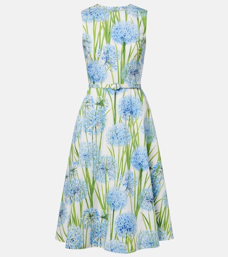 Floral cotton-blend poplin midi dress