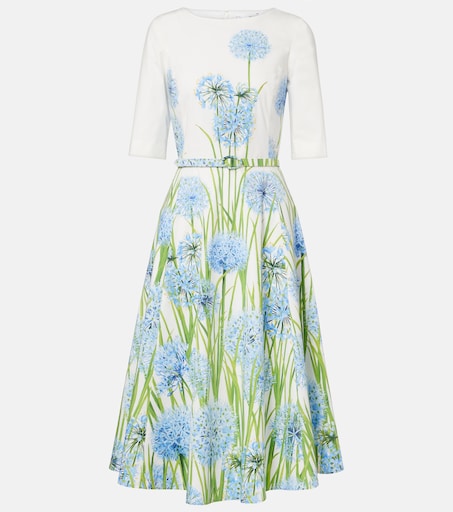 Floral cotton-blend poplin midi dress