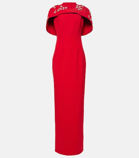 Embroidered caped crêpe gown in red - Safiyaa | Mytheresa