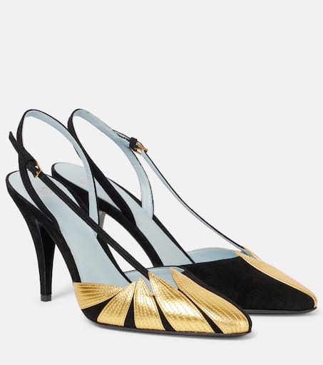 Foliefoliage 90 suede slingback pumps in black - Valentino