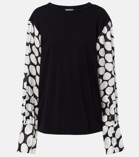 Polka-dot cotton-blend top in black - Dries Van Noten | Mytheresa