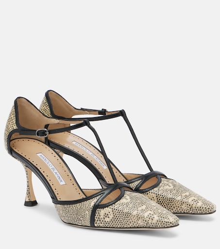 Gish lizard-print leather pumps in beige - Manolo Blahnik | Mytheresa