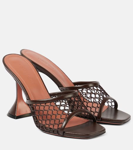 サンダル・ミュール Amina Muaddi Lupita Mule Sandals In Crystal Mesh Lupita crystal-embellished suede mules in black - Amina