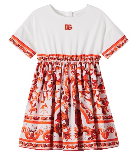 キッズ　ワンピース　DOLCE & GABBANA Majolica cotton jersey dress in red - Dolce Gabbana Kids | Mytheresa