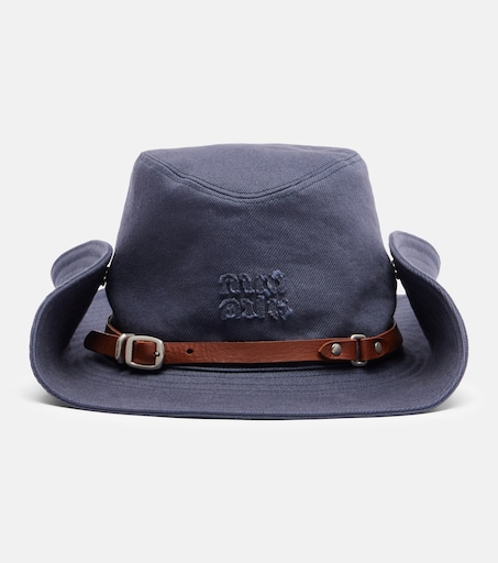 Leather-trimmed cotton cowboy hat in blue - Miu Miu | Mytheresa