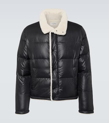 ムートン・ファーコート SAINT LAURENT BLACK LEATHER AND SHEARLING JACKET Shearling-trimmed leather jacket in black - Saint Laurent
