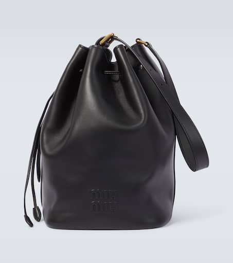 Logo leather bucket bag in black - Miu Miu | Mytheresa