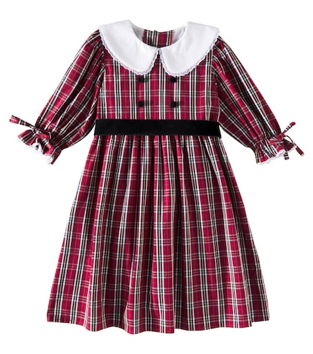 chinese dress ladies Red Vintage Plaid Ruffle Lace Girls Dress – SnowyLove Boutique