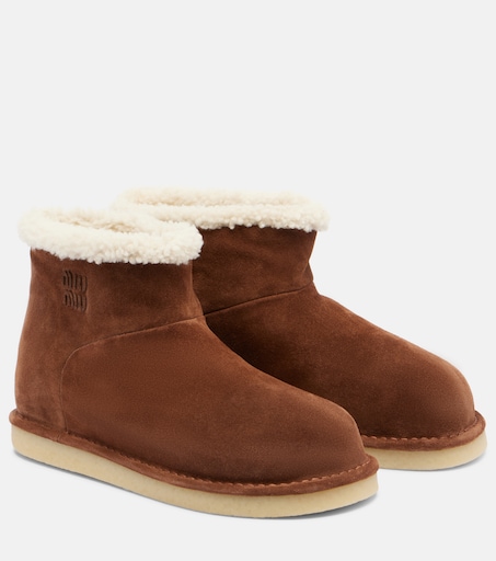 Shearling-lined suede ankle boots in brown - Miu Miu | Mytheresa