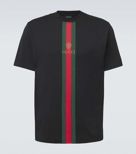 Web Stripe cotton jersey T-shirt in black - Gucci | Mytheresa