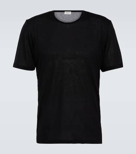 Logo embroidered T-shirt in black - Saint Laurent | Mytheresa