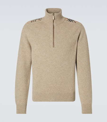 Burberry Check wool and cashmere half-zip sweater in beige