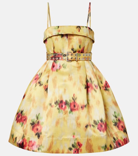 Pleated printed satin minidress in yellow - Ganni | Mytheresa