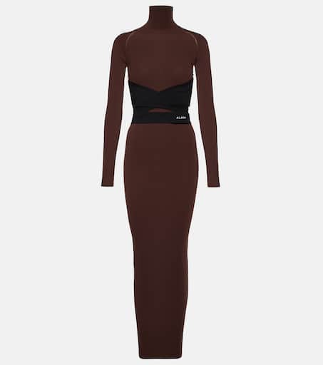 Belted jersey turtleneck maxi dress in brown - Alaia | Mytheresa