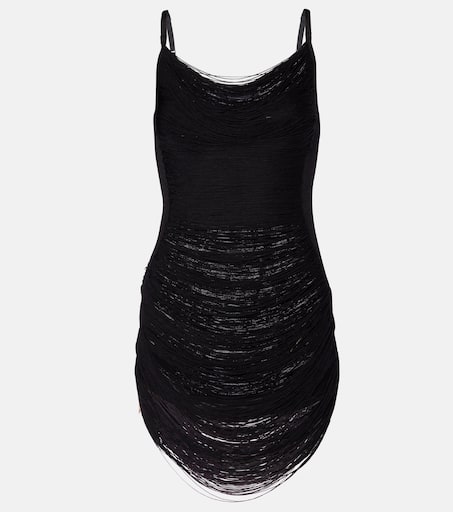 ワンピース THE ATTICO Two-material minidress Black Fringed minidress in black - The Attico | Mytheresa