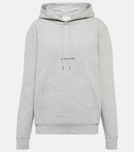 Logo cotton jersey hoodie in grey Saint Laurent Mytheresa