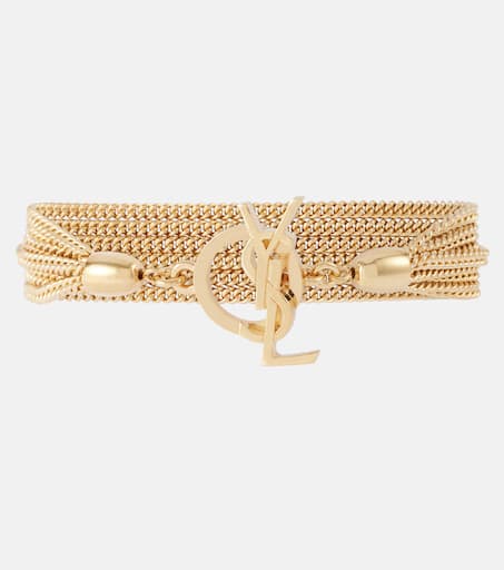 【送料&関税込】Saint Laurent Ysl Bracelet Saint Laurent Leather and Brass YSL Monogram Bracelet