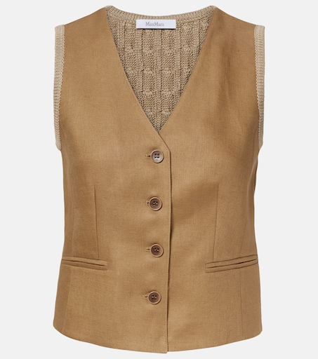 Calibri cable-knit linen vest in brown - Max Mara | Mytheresa