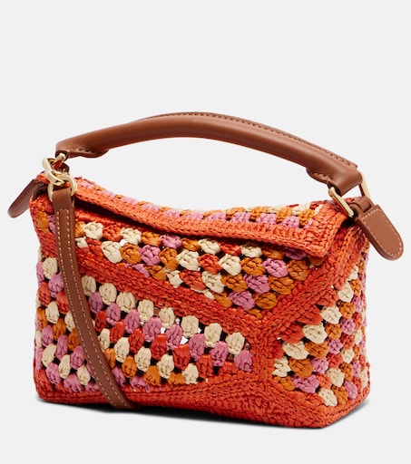 Paula's Ibiza Puzzle Mini raffia top-handle bag in orange - Loewe
