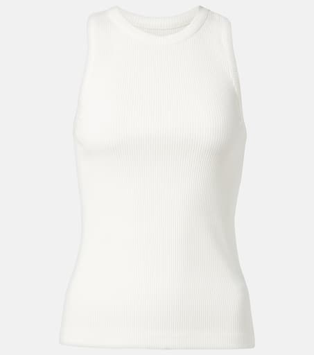 Patch-appliqué cotton-blend jersey tank top in white