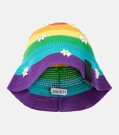 Daisy beaded cotton-blend bucket hat in multicoloured