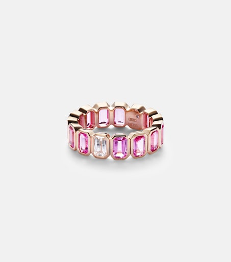 18kt rose gold ring with pink sapphires and diamond