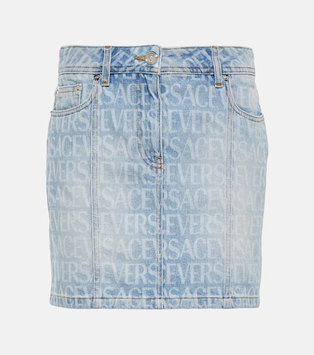 【送料&関税込】Versace Skirt From VERSACE Leather Mini Skirt-Sky Blue-Belted-Front Zipper-Size