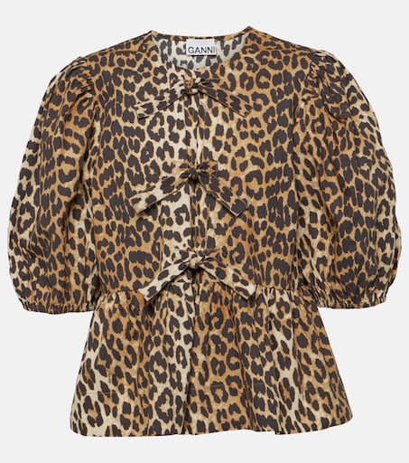Bedruckte Bluse aus Baumwollpopeline in Braun - Ganni | Mytheresa
